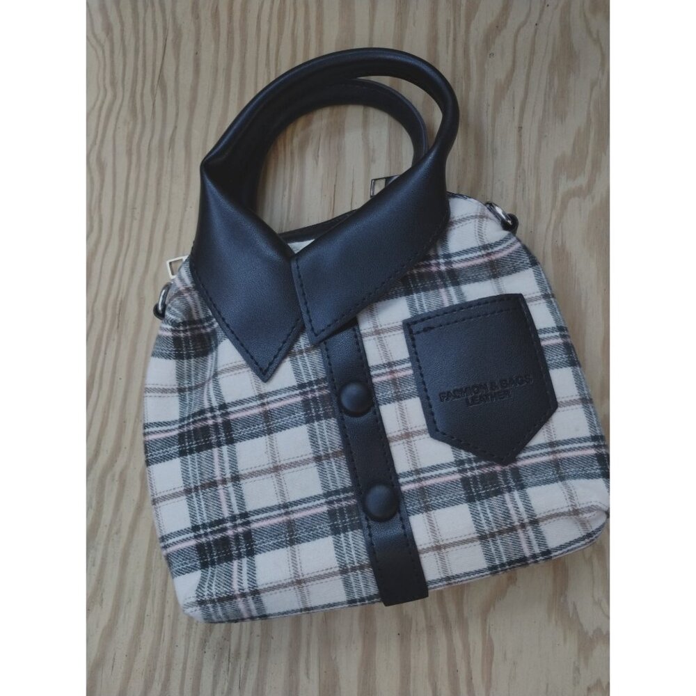 Plaid Shirt Handbag | Stylish Canvas Purse with Pink and Black Check | New